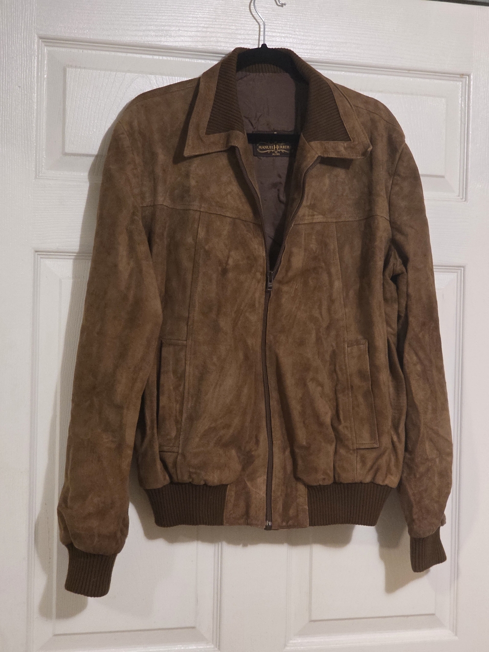 Brown Suede Bomber Jacket As Two Small Rips Inside That Can Be Easy To Fix